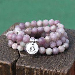 Strand Beaded Strands Dropship Healing Spiritual Gift Women Buddha Lotus Wrap Bracelet Yoga Mala Beads Jewellery 108 Lilac Natural Stone
