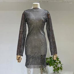 Casual Dresses High-End Net Drill Crystal For Women Sexy Strap Light Luxury Socialite Dress Party Disco Shiny Bottoming