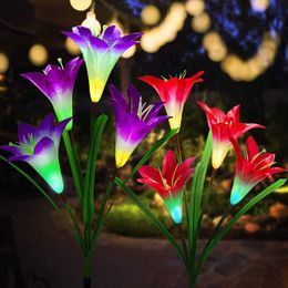 Novelty Lighting Outdoor Solar Lights for Garden and Vegetable Patch Christmas Decorations 2022 Waterproof 7-Color Changing Led Lily Lawn Lamps P230403