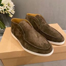2023New Nubuck Suede leather Casual shoes Loro Walk high Top luxury Walking sneakers Lock designer Flats Slip-on dress shoe Boots 45 46