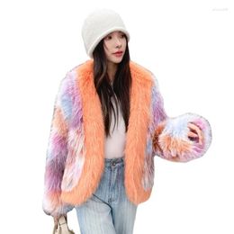 Women's Fur ZXRYXGS Temperament Elegant Mixed Colour Faux Coat Women Beautiful Jackets 2023 Autumn Winter Lothing Fashionable