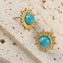 Stud Earrings Fashion Sunflower Natural Stone For Women Stainless Steel Round Ear Rings Jewelry Gift Wholesale