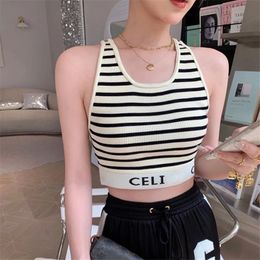 Camisoles Tanks Womens Letter Stripe Slim Knit Vest Summer Korean Version Peach Heart Inner And Outer Jacket Young Top Fashion Sexy Tee 230404