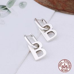 E52 S925 Pure Silver Ear Studs Personalized Fashion B Letter Punk Street Dance Style Earrings Jewelry Earrings as a Gift for Lovers