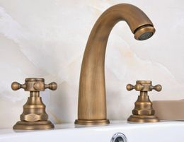 Bathroom Sink Faucets Dual Cross Knob Antique Brass Widespread Basin Faucet And Cold Water Tap Deck Mount Three Hole Tub Taps Dan077