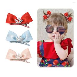 Hair Accessories 1PCS Baby Headwear Shiny Princess Crown Bow Hairpin Girl Rope Bangs Duckbill Clip Children's