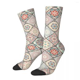 Men's Socks Cool Mandaraposia Chic Style Soccer Portuguese Moroccan Pattern Polyester Middle Tube For Unisex Non-slip