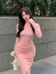 Party Dresses Women's Thin Velvet Half Collar Sexy Long Sleeve Pleated High Waist Slim Mid Length Hip Skirt Plus Size Vestidos Women Dress