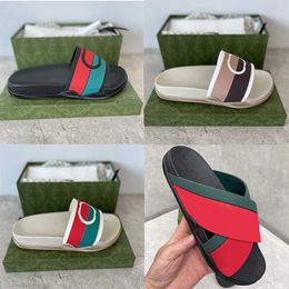 Designer Fashion Mens Striped Rubber Slides Interlocking Platform Flat Unisex Beach Slippers Bathroom Home Shoes Flip