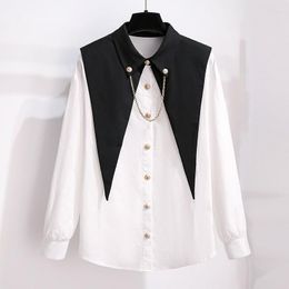 Women's Blouses Chain Design Sweet Women White Shirts Summer 2023 Turn-Down Collar Button Elegant Office Lady Outwear Coats Tops