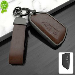 New Leather Alloy Car Remote Key Case Cover Shell Fob For VW Volkswagen Golf 8 MK8 Skoda Octavia A8 2020 2021 SEAT Leon MK4 Keychain