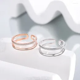 Cluster Rings Silver Colour Double Layer Ring For Women Japan South Korea Simple Mesh Red Zircon Open Cool Style