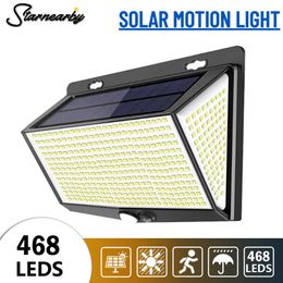 Novelty Lighting 468LED Outdoor Solar Lamp Motion Sensor Wall Lamps Solar Light Wall Street Lights Outdoor Lighting Waterproof Garden Sunlight P230403