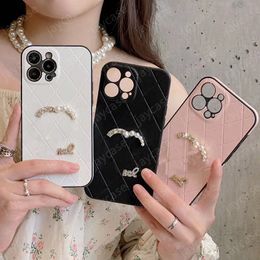 For IPhone 15 Designer Phone Cases 14 Pro Max Plus 13 12 11 Luxury Diamonds Phonecase Pearl Letters Cases Shockproof Cover Shell 3 Colours