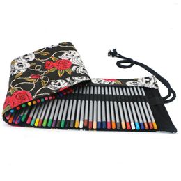 36/48/72 /12 Holes Canvas Wrap Roll Up Pencil Bag Pen Case Holder Storage Pouch Writing Supplies