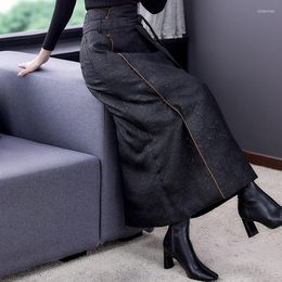 Skirts Down Cotton Winter Skirt Women Fashion Thickened Warm Vintage Jacquard Elegant Long Femme Jupe Mujer Falda M1187