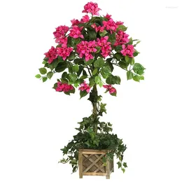 Decorative Flowers Bougainvillea Artificial Topiaries With Wood Planter Box