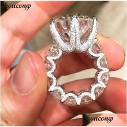 Wedding Rings Choucong Unique Vintage Jewelry 925 Sterling Sier Big Round Cut White Topaz Cz Diamond Promise Women Wedding Bridal Ring Dhdjz