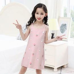 Pyjamas Summer Girl Nightgown Dress Solid Silk Satin Sling Kids Princess Nightdress Nightie for Girls Wholesale 230224