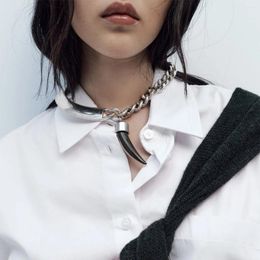 Necklace Earrings Set ZAA Vintage Metal Choker Necklaces Cow Horn Pendant For Women Punk Hiphop Jewellery Neck Accessories