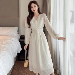 Casual Dresses French Vintage Autumn Chiffon Party Dress Women Long Sleeve Elegant Midi Plus Size High Waist Sequins Office D240