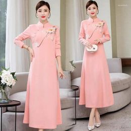 Casual Dresses Chinese Style Dress 2023 Autumn/Winter Fashion Vintage Print Knitted Improved Qipao Elegant Women Cheongsam Z3437