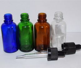 Blue Green Clear Amber 30ml Glass Dropper Bottles 1OZ For Essential Oil Cosmetic with Childproof Tamper Lid