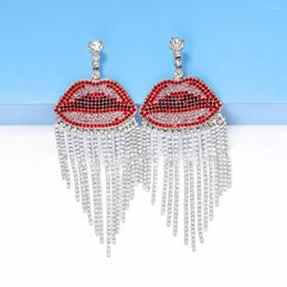 Dangle Earrings Creative Design Personality Crystal Tassel Sexy Lips For Women Fashion Party Statement Jewellery Wholesale