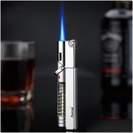 Lighters Aomai Jet Lighter Fuel Visible Windproof Torch Security Lock Straight Flame Refillable Gas Window For Cigar Bbq Kitchen Cooki Dhleq