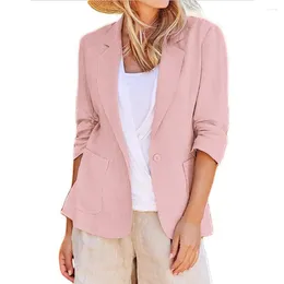 Women's Suits Women Stylish Loose Fit Single Button Cardigan With Lapel Three Quarter Sleeves For Business Commuting Office Added