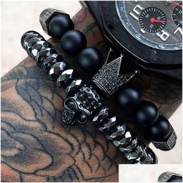 Charm Bracelets Mcllroy Bracelet Men/Skl/Steel/Stone/Beads/Luxury/Bracelets For Mens Crown Cz Zircon Man Homme Jewellery Valentine Gift Dh1Ru