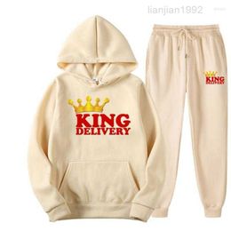 Men's Hoodies Fashion Couple Sportwear Set KING Print Lover Hooded Suits Hoodie And Pants 2pcs Streetwear Men Women Thick Sweatpants Suit