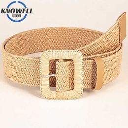 Belts Square Buckle Bohemia Y2K Belts For Women Luxury Straw Knitted Corset Belt For Dress Clothes Harajuku Korean Waistband Elegant Z0404