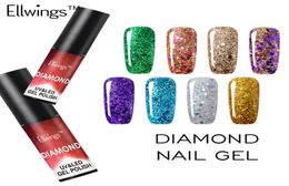 Ellwings Diamond Glitter UV Gel Polish Soak Off Nail Gel Varnish Manicure Nail Sticker Shine with Top Base Polish3811675