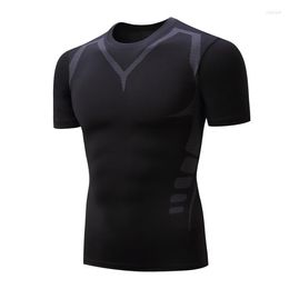 Men's T Shirts Unisex Man Woman Fast Drying Elastic Fitness Short Sleeves T-shirt Black Movement Leisure Tees