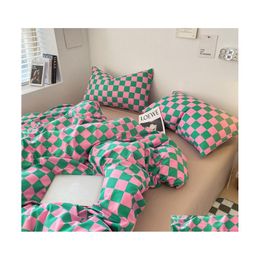 Bedding Sets Luxury Set Plaid Duvet Er Euro Bed Linen Fitted Sheet Pillowcase Twin Size Bedroom High Quality Home Textile 220919 Dro Dhfal