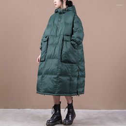 Women's Trench Coats Winter Hooded Padded Jacket Long Parka 2023 Trendy Design Loose Casual Half Zipper Pullover Oversized Down Cotton Coat