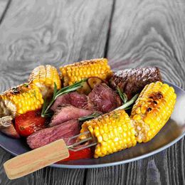 Dinnerware Sets 6 PCS Anti-scald Corn Skewers Reusable Fork Wooden Handle Bbq Tools Forks Portable Stainless Steel Holder Barbecue