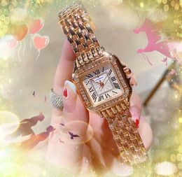 Luxury square roman dial watches lovers women Quartz Movement rose gold silver case chain clock bracelet cute popular diamonds ring watch Montre de Luxe Gifts