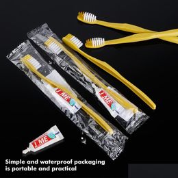 Disposable Toothbrushes Toothbrush 100Sets Portable El Disposable With Tootaste Kit Supplies Convenient Plastic Cam Travel Wash Gargle Dhld7