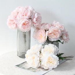 Decorative Flowers 5 Head Artificial Peony Bouquet Silk Holding Fake Wedding Home Decor Flower