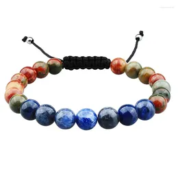 Strand HAWSON Colourful Bracelet For Men Blue Veins Stone Beads And Red Tophus With Adjustable Braided Rope Bracelets Women