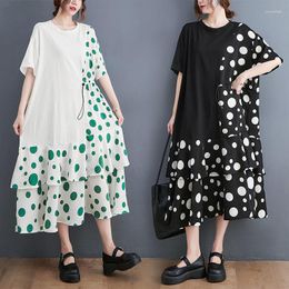 Casual Dresses Summer Polka Dot Print Colour Matching Midi Dress Fashionable Loose Design Explosive Style Pathwork Clothing H1659