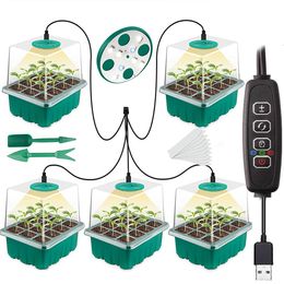 Vollspektrum-LED-Wachstumslicht, 5 Stück, Pflanzensamen, Starterschalen mit Wachstumslicht, 12 Löcher pro Schale, Kinderzimmer, Töpfe, Lichter für Gewächshaus-Wachstumsschalen