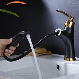 Bathroom Sink Faucets Basin Brass Black Modern Pull Out And Down Faucet Kitchen Toilet Mixer Tap Cold Water B575