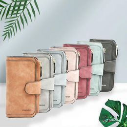 Wallets Women's Long Wallet Frosted PU Leather Coin Texture Solid Zipper Multi Functional Square Handbag Large Capacity Bracket