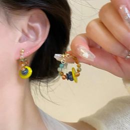 Hoop Earrings Creative Ethnic Style Colour Natural Stone For Women Personality Simple Temperament Fashion Accessories