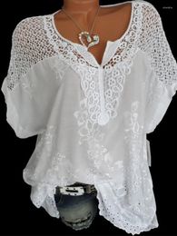 Women's Blouses Women Lace Shirts Loose Summer Short Sleeved Floral Shirt Tops Sexy Casual White Blusa Feminina