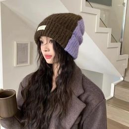 Berets Ins Contrasting Color Knitted Women's Hats Autumn And Winter Fashion Warm Versatile Ear Protection Beanies Skullies