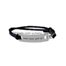 Charm Bracelets New Never Give Up Leather Bracelet Inspirational Word Letter Charm Bangle For Women Men Fashion Friendship Jewellery Gif Dh6Wi